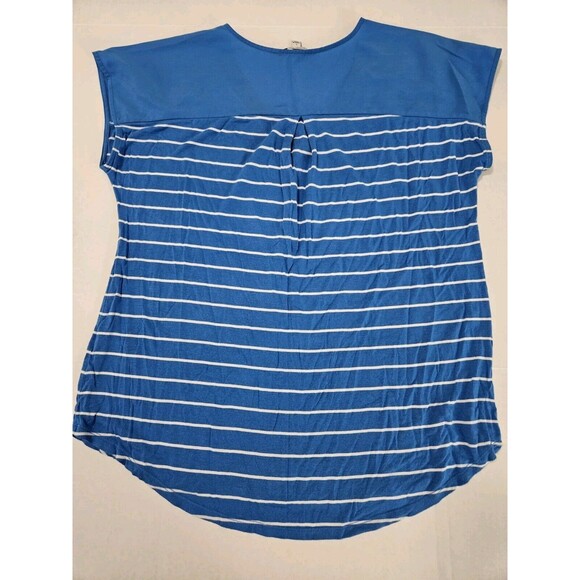 Adrienne Vittadini Blue With White Stripes Mixed Media Blouse Size L - Picture 2 of 5